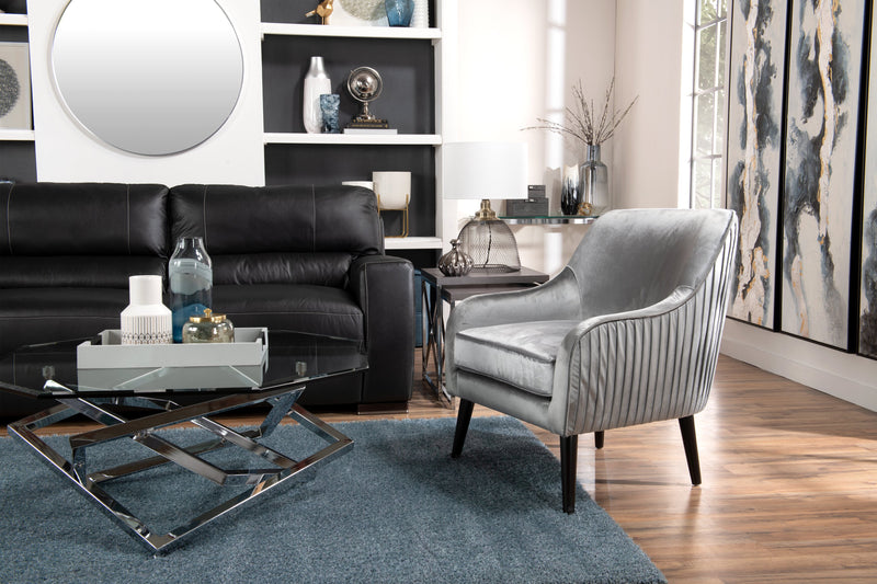 Konstanz 40\" Glam Octagon Glass Top Coffee Table - Silver with Metal Base