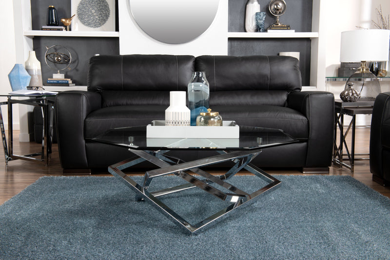 Konstanz 40\" Glam Octagon Glass Top Coffee Table - Silver with Metal Base