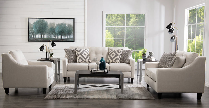 Made in Canada Cindy Crawford Home Kylie 78\" Linen-Look Sofa with Wood Legs - Zeus Pearl