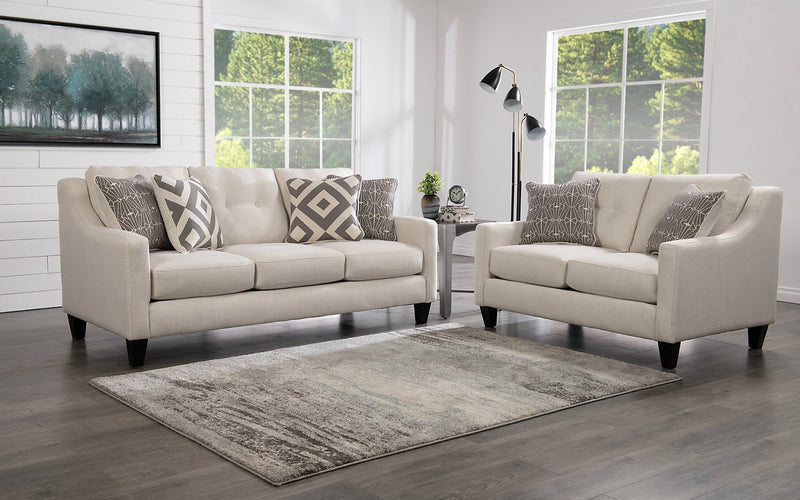 Made in Canada Cindy Crawford Home Kylie 78\" Linen-Look Sofa with Wood Legs - Zeus Pearl