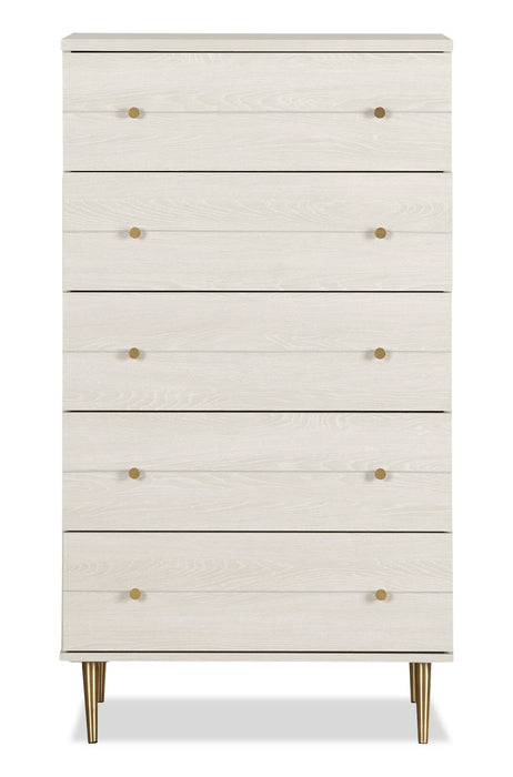Lake Bedroom Chest of Drawers, 5-Drawer, 29\"W x 52\"H, Made in Canada, Glam - White