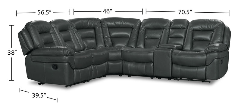 Leo 6-Piece Leather-Look Fabric Reclining Sectional with Storage Console and Dual Cupholders - Grey