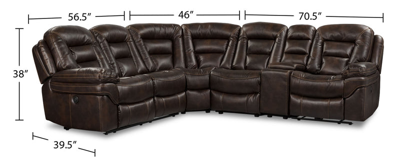 Leo 6-Piece Faux Leather Power Reclining Sectional - Walnut Brown
