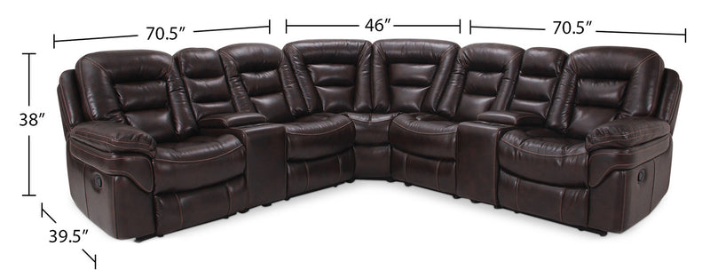 Leo 7-Piece Faux Leather Power Reclining Sectional with Storage Consoles and Cupholders - Walnut Brown