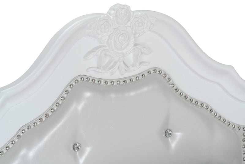 Livy Panel Bed for Kids, White, Vegan Leather - Twin Size