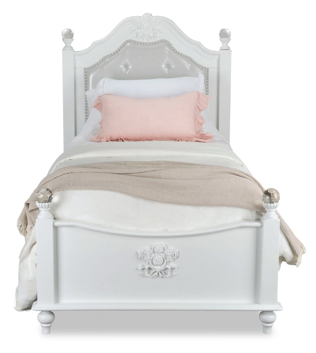 Livy Panel Bed for Kids, White, Vegan Leather - Twin Size