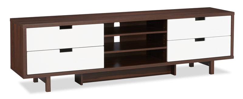 Lovran 71\" Modern TV Stand with Storage and Cable Management for TVs up to 80\"- Dark Walnut and White