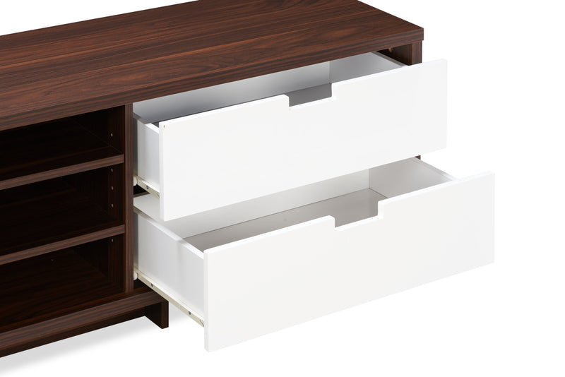 Lovran 71\" Modern TV Stand with Storage and Cable Management for TVs up to 80\"- Dark Walnut and White