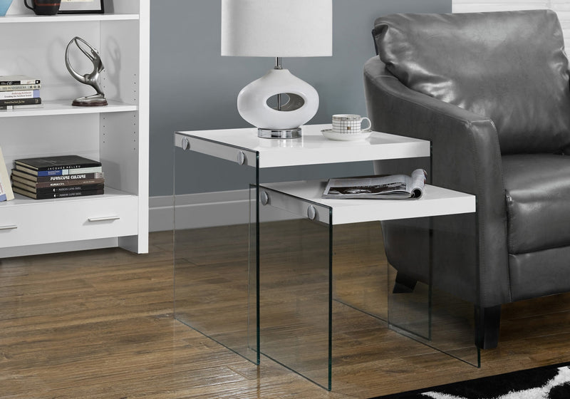 Waterford 19.75\" Modern 2-Pack Nesting End Tables - White with Glass Legs