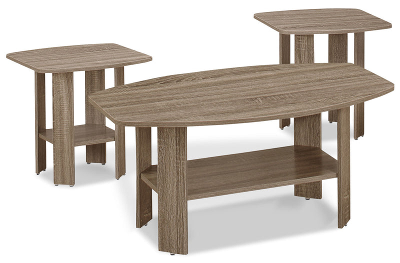 Rosario 36\" Modern 3-Pack Coffee + 2 End Tables with Shelf - Dark Taupe