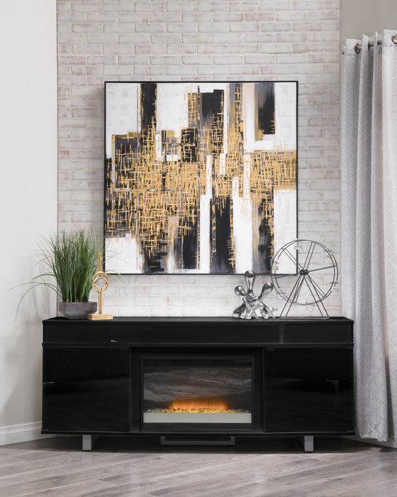 Odesos 72\" Modern Electric Fireplace TV Stand with Storage and Cable Management for TVs up to 80\"- Black