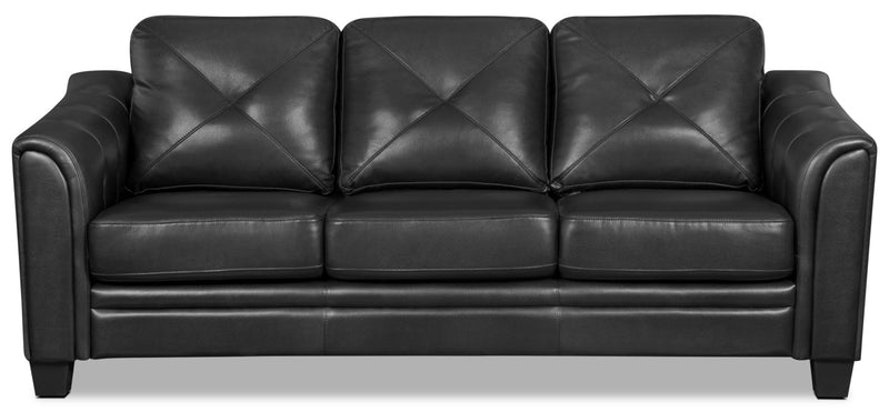 Andi 84\" Leather-Look Fabric Sofa with Button Tufting - Black