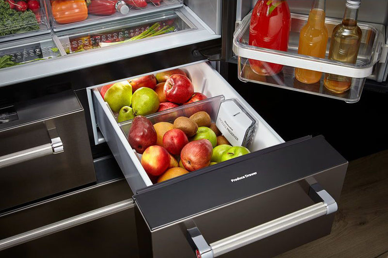 KitchenAid 36\" 24 Cu. Ft. Multi Door French-Door Refrigerator - Black Stainless Steel - KRMF706EBS