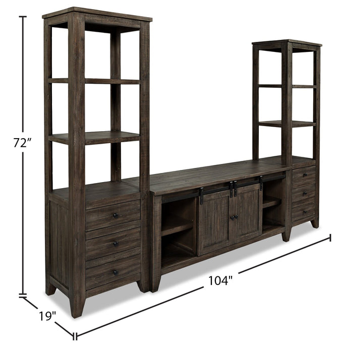 Madison 104\" Rustic 3-Piece Wall Unit Entertainment Centre with Storage and Cable Management for TVs up to 65\"- Brown