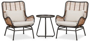 Maki 3-Piece Outdoor Patio Conversation Set with 2 Chairs & Round Metal End Table - Hand-Woven Resin Wicker, UV & Weather Resistant - Natural
