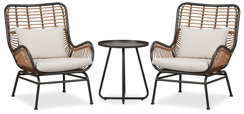 Maki 3-Piece Outdoor Patio Conversation Set with 2 Chairs & Round Metal End Table - Hand-Woven Resin Wicker, UV & Weather Resistant - Natural