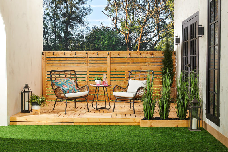 Maki 3-Piece Outdoor Patio Conversation Set with 2 Chairs & Round Metal End Table - Hand-Woven Resin Wicker, UV & Weather Resistant - Natural