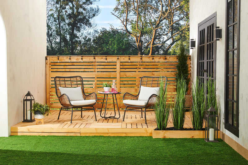 Maki 3-Piece Outdoor Patio Conversation Set with 2 Chairs & Round Metal End Table - Hand-Woven Resin Wicker, UV & Weather Resistant - Natural