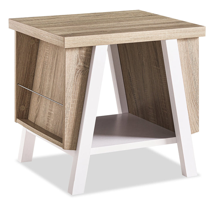 Malik 22\" Modern End Table with Storage and Shelf - White and Light Brown