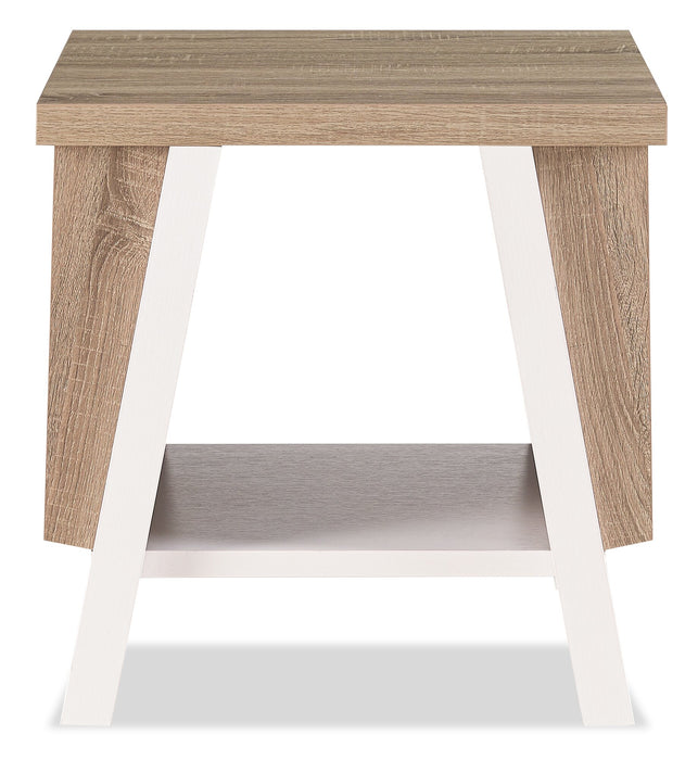Malik 22\" Modern End Table with Storage and Shelf - White and Light Brown