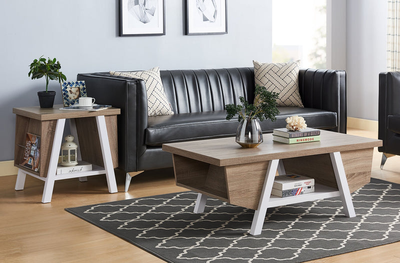 Malik 22\" Modern End Table with Storage and Shelf - White and Light Brown