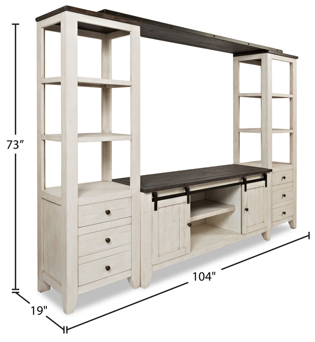 Madison 104\" Rustic 4-Piece Entertainment Centre with Storage and Cable Management for TVs up to 65\"- White