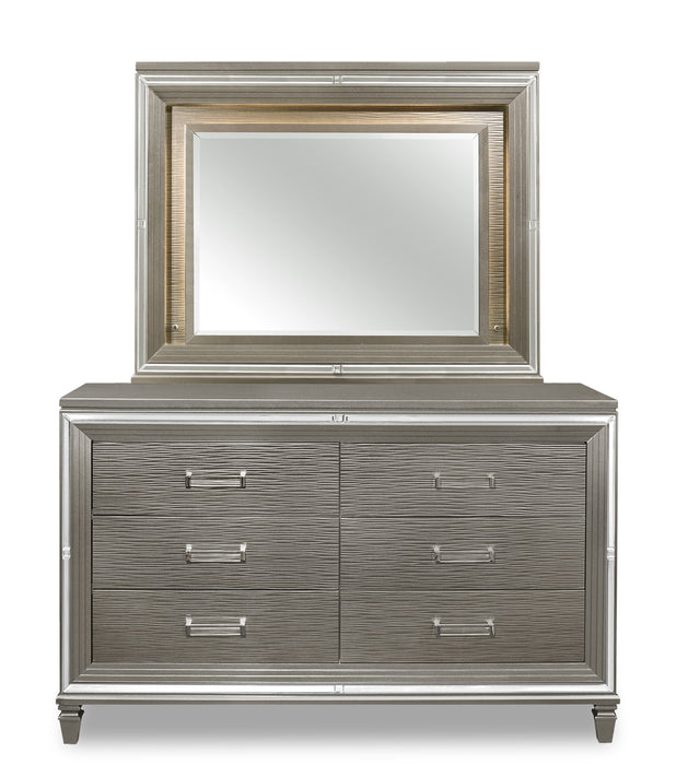 Max Bedroom 6-Drawer Dresser, 66\"W x 41\"H, Glam - Silver