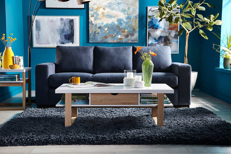 Izaac 47.25\" Modern Coffee Table with Storage and Shelf - White and Brown