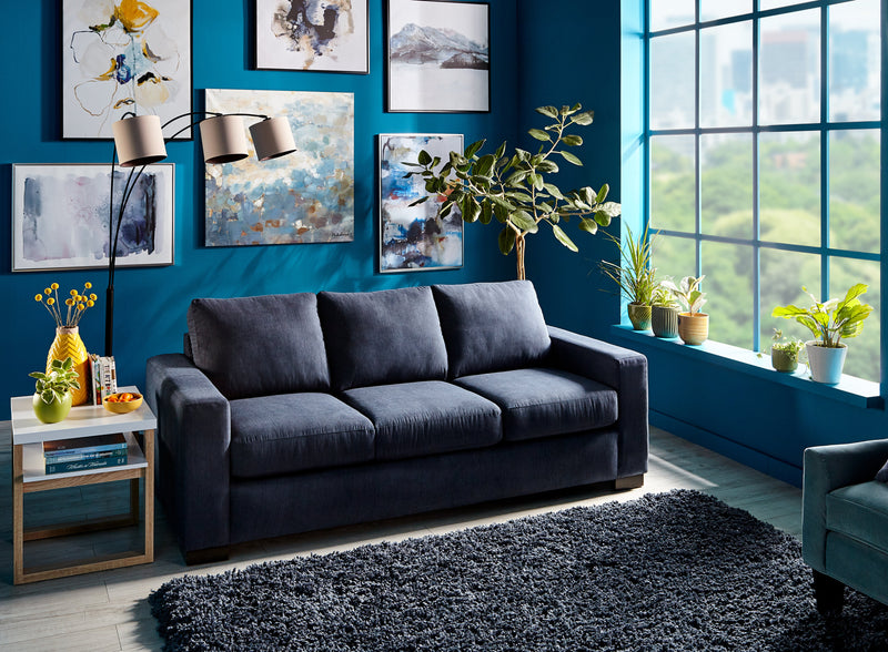 Made in Canada Customizable Sofa Lab Track 85\" Linen-Look Fabric Sofa with Track Arms - Pax Navy Blue
