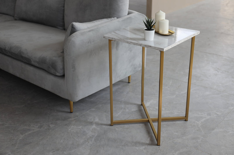 Mia 15.75\" Faux Marble Chairside Table - White & Gold