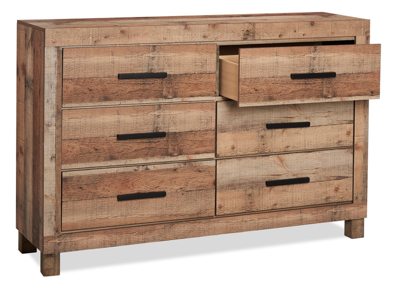 Mojave Bedroom 6-Drawer Dresser, 57.4\"W x 37.8\"H, Rustic - Natural Brown