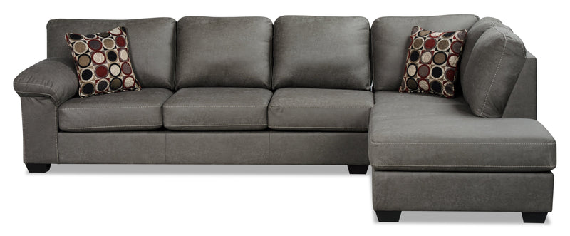 Made in Canada Morty 2-Piece Right-Facing Leather-Look Fabric Sofa Bed Sectional with Accent Pillows - Grey