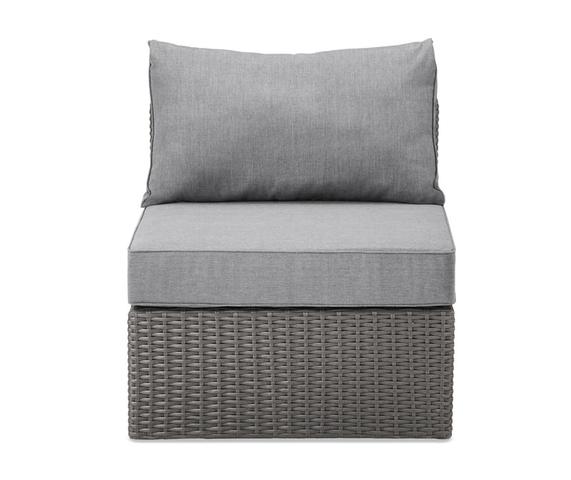 Morris Armless Outdoor Patio Chair - Hand-Woven Resin Wicker, Olefin Fabric, UV & Weather Resistant - Grey