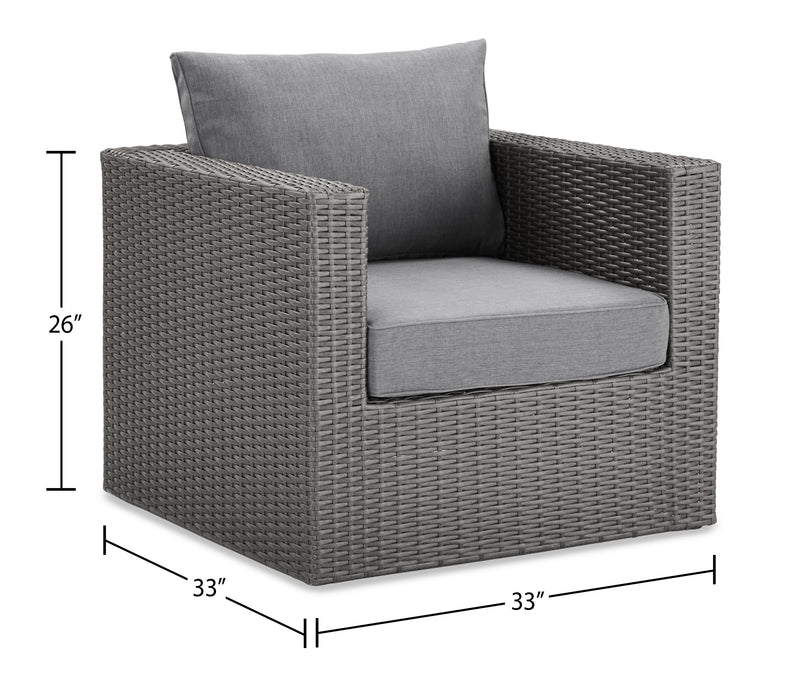 Morris Outdoor Patio Chair - Hand-Woven Resin Wicker, Olefin Fabric, UV & Weather Resistant - Grey