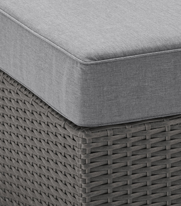 Morris Large Outdoor Patio Ottoman - Hand-Woven Resin Wicker, Olefin Fabric, UV & Weather Resistant - Grey