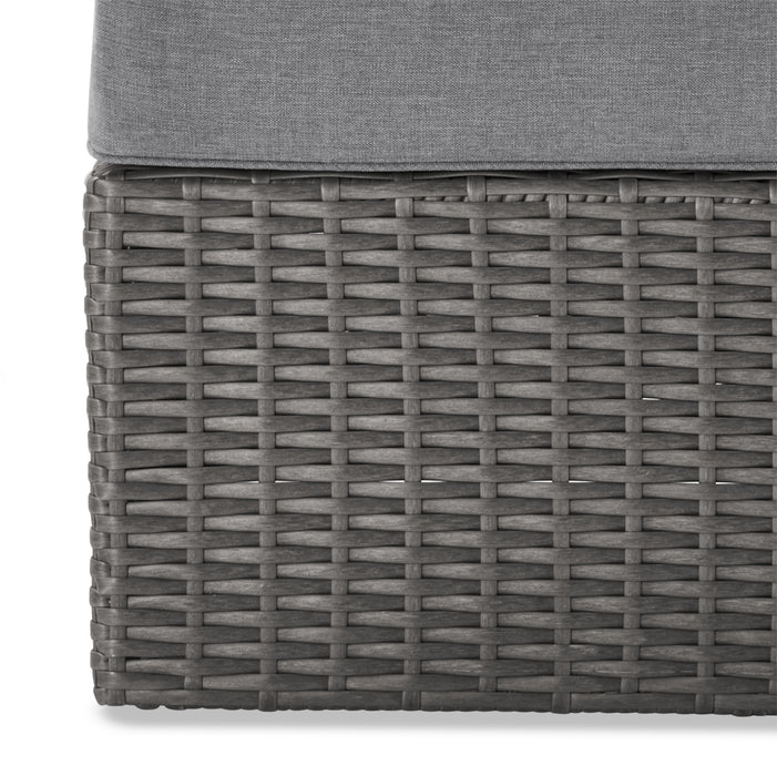 Morris Large Outdoor Patio Ottoman - Hand-Woven Resin Wicker, Olefin Fabric, UV & Weather Resistant - Grey