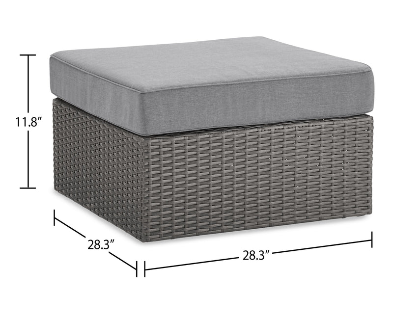 Morris Large Outdoor Patio Ottoman - Hand-Woven Resin Wicker, Olefin Fabric, UV & Weather Resistant - Grey