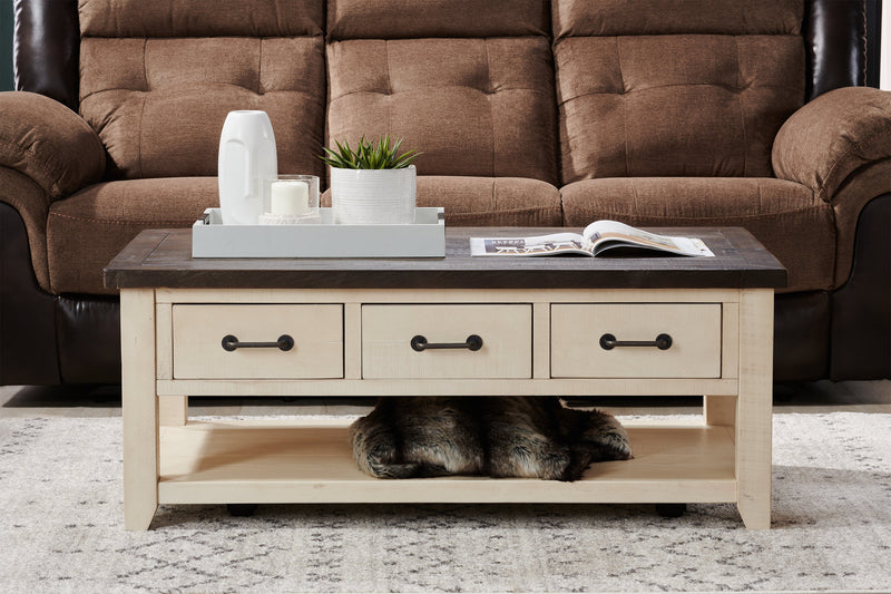 Morgan 48\" Rustic Coffee Table With Storage, Shelf and Casters - White with Reclaimed Wood