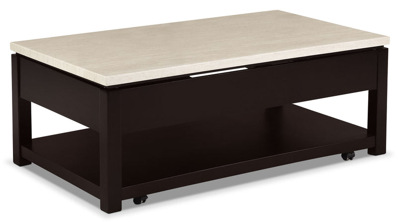 Sicily 48\" Modern Lift Top Coffee Table With Storage, Shelf and Casters - Beige and Dark Brown