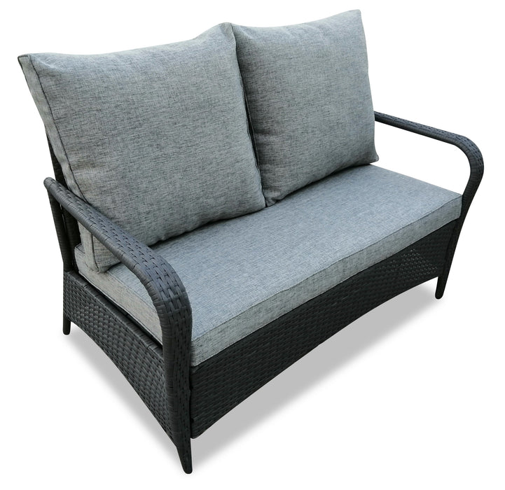 Nassau 4-Piece Outdoor Patio Set with Loveseat, 2 Chairs & Glass Top Coffee Table - Hand-Woven Resin Wicker, Olefin Fabric, UV & Weather Resistant - Grey