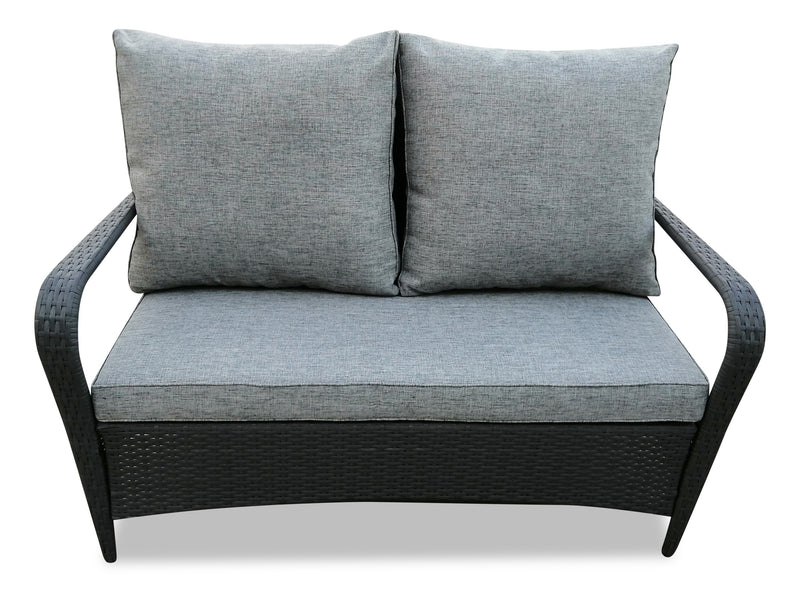 Nassau 4-Piece Outdoor Patio Set with Loveseat, 2 Chairs & Glass Top Coffee Table - Hand-Woven Resin Wicker, Olefin Fabric, UV & Weather Resistant - Grey