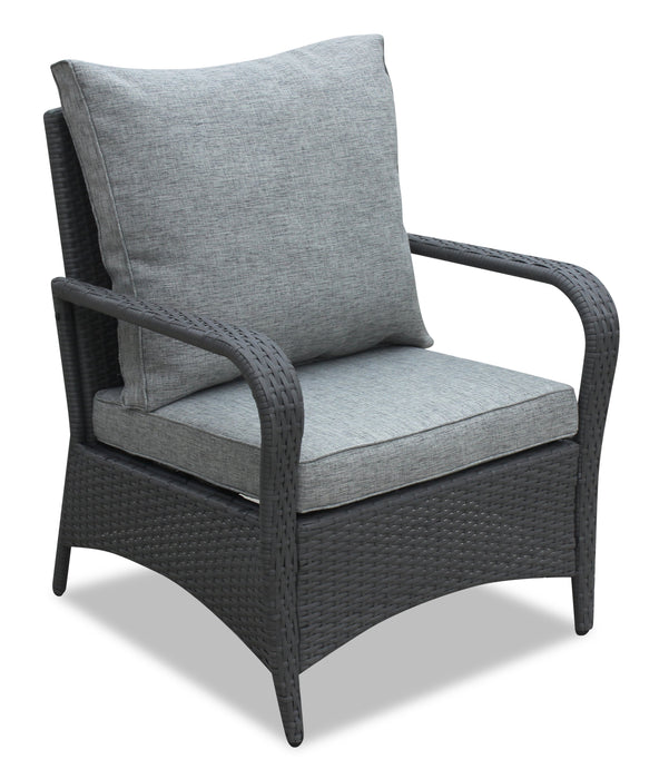 Nassau 4-Piece Outdoor Patio Set with Loveseat, 2 Chairs & Glass Top Coffee Table - Hand-Woven Resin Wicker, Olefin Fabric, UV & Weather Resistant - Grey