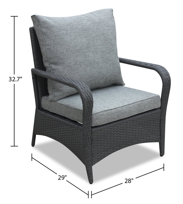 Nassau 4-Piece Outdoor Patio Set with Loveseat, 2 Chairs & Glass Top Coffee Table - Hand-Woven Resin Wicker, Olefin Fabric, UV & Weather Resistant - Grey