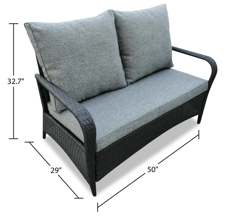 Nassau 4-Piece Outdoor Patio Set with Loveseat, 2 Chairs & Glass Top Coffee Table - Hand-Woven Resin Wicker, Olefin Fabric, UV & Weather Resistant - Grey