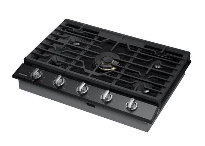 Samsung 30\" 5-Burner Smart Gas Cooktop with 22K BTU Dual Power Burner + Griddle & Wok Grate - Black Stainless Steel - NA30N7755TG/AA