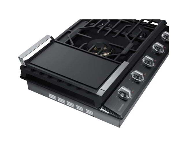 Samsung 30\" 5-Burner Smart Gas Cooktop with 22K BTU Dual Power Burner + Griddle & Wok Grate - Black Stainless Steel - NA30N7755TG/AA