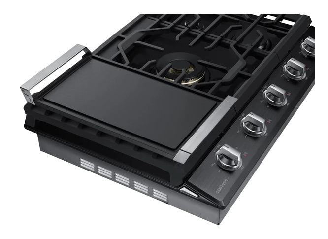 Samsung 36\" 5-Burner Smart Gas Cooktop with 22K BTU Dual Power Burner + Griddle & Wok Grate - Black Stainless Steel - NA36N7755TG/AA