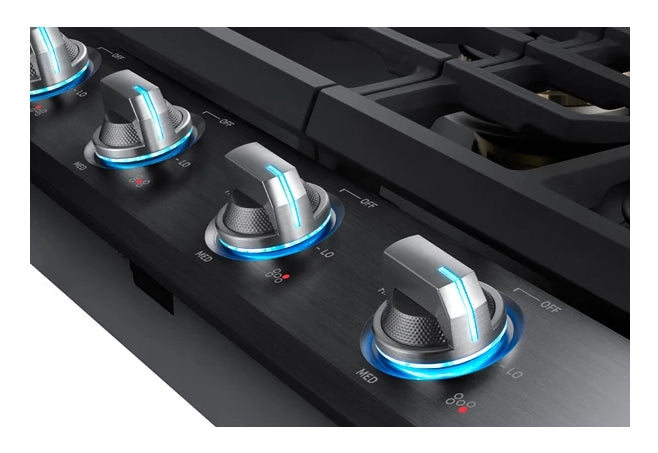 Samsung 36\" 5-Burner Smart Gas Cooktop with 22K BTU Dual Power Burner + Griddle & Wok Grate - Black Stainless Steel - NA36N7755TG/AA