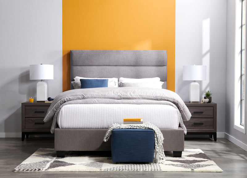 Naya Upholstered Bed in Grey Fabric, Tufted - King Size