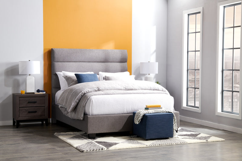Naya Upholstered Bed in Grey Fabric, Tufted - King Size